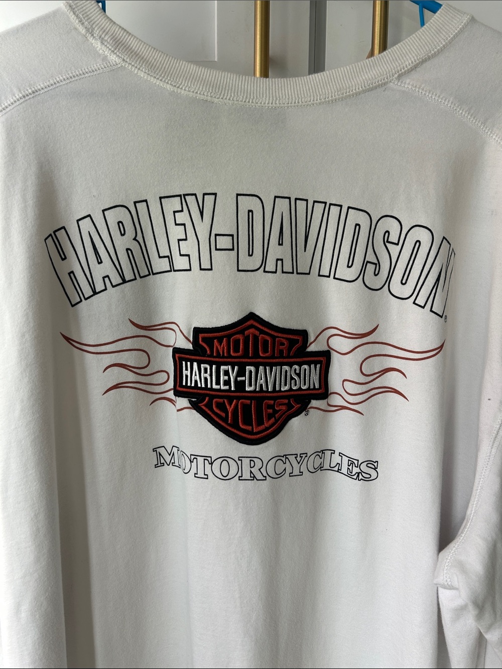 Harley-Davidson White Long Sleeve Tee with Chest Shield and Flames